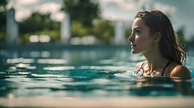 Frau taucht im Pool