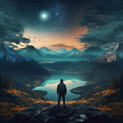 Wondrous image of spaceman travel through stargate with scifi landscape