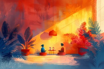 Surreal Sunset Meeting in a Tropical Setting