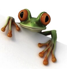 Adorable Frog Holding Banner in Cartoon Style, Rendered in 3D Perspective