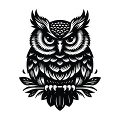 black owl vector illustrator, white background. can be used for emblem, t-shirt, marchendise and more