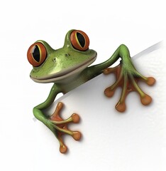 Adorable Frog Holding Banner in Cartoon Style, Rendered in 3D Perspective