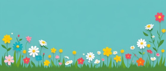 Spring flowers depicted on a flat background with space for text