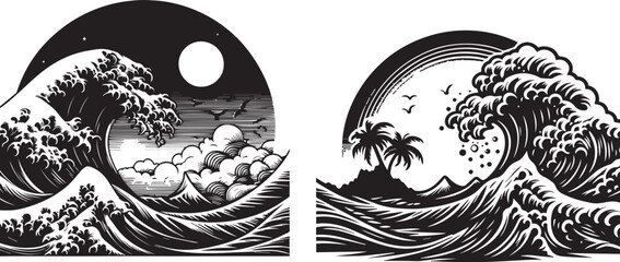 silhouette of beach wave vector illustration