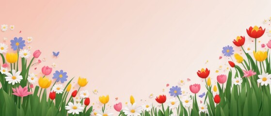 Spring flowers depicted on a flat background with space for text