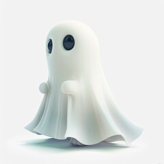 Obraz premium Ghost character. Halloween scary ghostly monster, dead boo spook and cute funny boohoo spooky fly anima or horror curious devil phantom costume isolated cartoon.