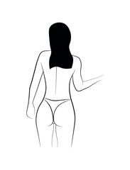 woman in bikini swimsuit, black and white drawing