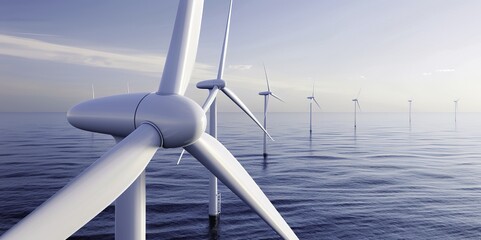 Photorealistic Image of Offshore Wind Farm for Green Energy Production 
