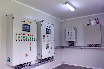 technical room with automated control panel, for a domestic water purification and treatment station