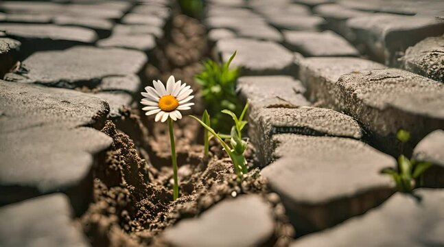G&auml;nsebl&uuml;mchenblume w&auml;chst aus einem Riss im Boden