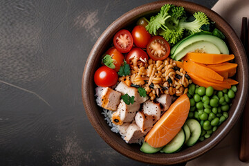 Top view with free copy space. Ideal for promoting healthy, balanced meals and vibrant food photography.