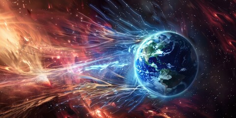 Obraz premium image of a magnetic storm on earth, the consequence of a strong solar flare