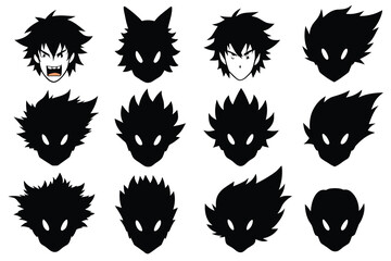 Set of anime emotion effect. Hand drawn texture and fur lines. Line movement vector element