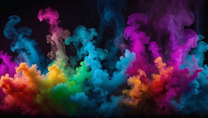 Neon Smoke Explosion, Multicolored Clubs of Neon Smoke, Abstract Psychedelic Background