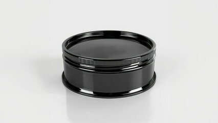  Black Metal can. Black tin can on white background. Black jar on light background. Mockup. 3D can. 3D jar. Black plastic can.