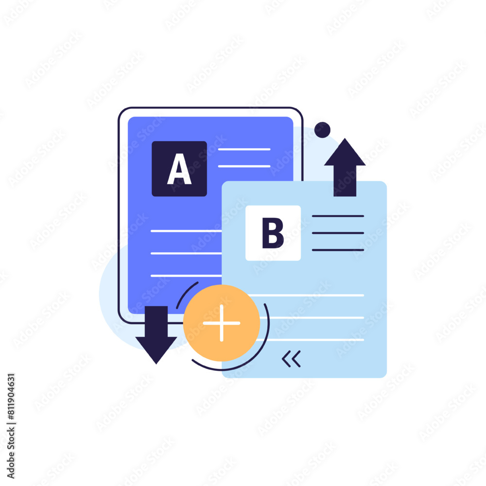 Poster concept of a b testing,user feedback,bug fixing,comparison process, mobile and desktop application d