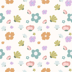 Seamless Pattern Elements Flower. Flat Design Vector Spring Pattern. Modern design with different flowers, leaves and twigs on a light background.