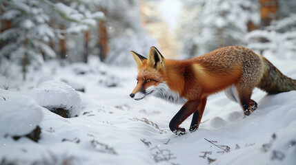 Sleek Predator: Fox Camouflaged in Winter's Embrace
