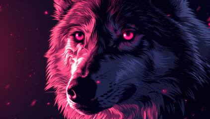 Eye-Popping Geometric Wolf Head with Pink Glowing Eyes