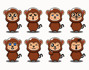 cute vector mascot illustration bundle expression emoji monkey