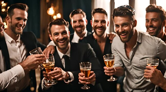 Gruppe von M&auml;nnern feiert Junggesellenabschied