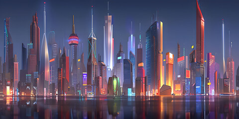 Céu da cidade futurista com luzes de néon