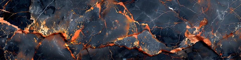Elegant Black Marble Textured Background with Vibrant Orange Cracks and Patterns for Premium Design Purposes
