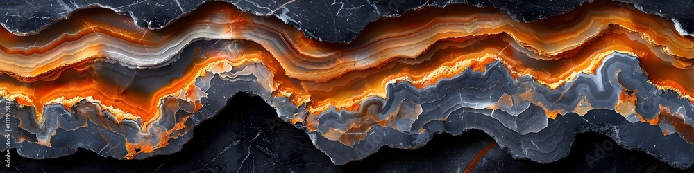 Aufkleber Black Marble Textured Background with Fiery Orange Swirls and Flowing Patterns in Moody Atmospheric Composition