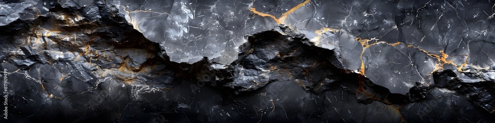 Aufkleber dramatic black marble textured background with unique geological patterns and fractures for upscale 