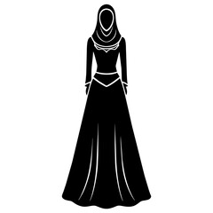 beautiful Bride with long dress  silhouette vector black silhouette, white background