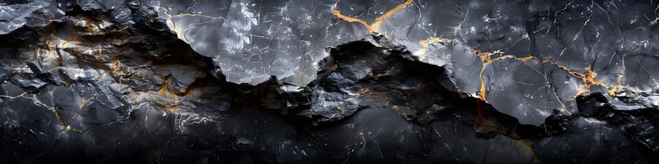 Dramatic Black Marble Textured Background with Unique Geological Patterns and Fractures for Upscale Design and Luxury Branding