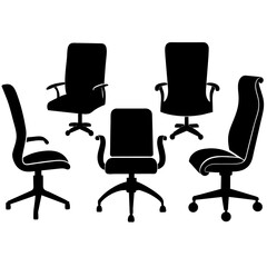 Office chair set silhouette, black color silhouette, white background