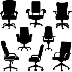 Office chair set silhouette, black color silhouette, white background