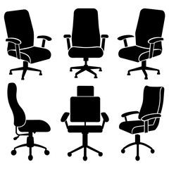 Office chair set silhouette, black color silhouette, white background