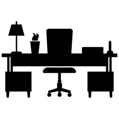 Fototapeta premium office desk silhouette in various styles, focusing on black colour silhouette 
