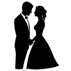 Romantic Bride and groom vector silhouette