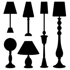 Obraz premium table lamp vector silhouette, varies style black color silhouette, white background