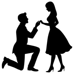 The boyfriend is proposing to his girlfriend by breaking his knee vector silhouette