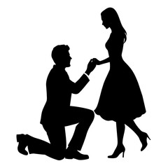 The boyfriend is proposing to his girlfriend by breaking his knee vector silhouette