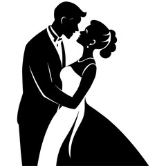 vector silhouette of a groom kissing the bride's forehead in a romantic dance position moment