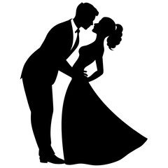 vector silhouette of a groom kissing the bride's forehead in a romantic dance position moment