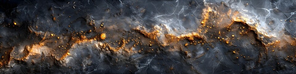 Dramatic Black and Gold Marble Textured Background with Fiery Fractal Patterns