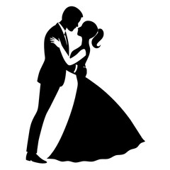 vector silhouette of a groom kissing the bride's forehead in a romantic dance position moment