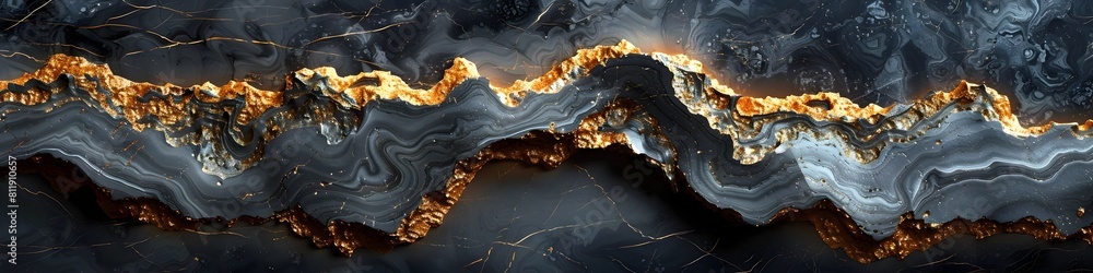 Poster captivating dark marble texture with mesmerizing fluid patterns and metallic accents