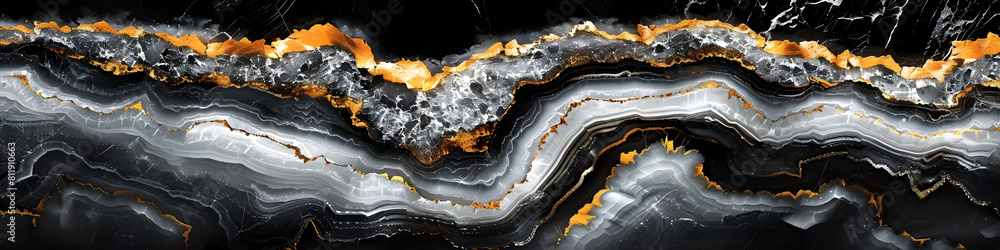 Poster stunning monochrome marble texture with mesmerizing fractal patterns and golden highlights forming a