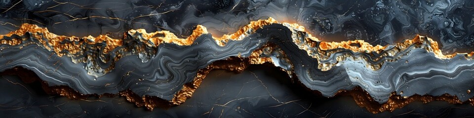 Captivating Dark Marble Texture with Mesmerizing Fluid Patterns and Metallic Accents