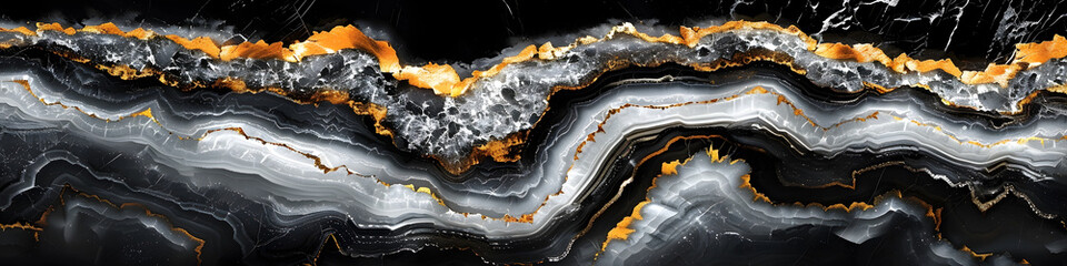 Obraz premium Stunning Monochrome Marble Texture with Mesmerizing Fractal Patterns and Golden Highlights Forming an Abstract Backdrop for Luxurious Designs and