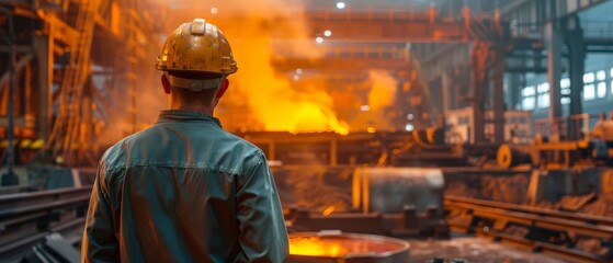 A steelworker looks out over the factory floor.
