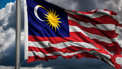 Naklejka premium Close-up photo of the Malaysian flag flying in the sky