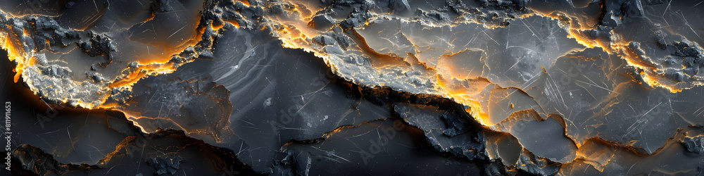 Poster highly detailed close-up texture of a black marble surface with intricate fractal patterns,cracks,an